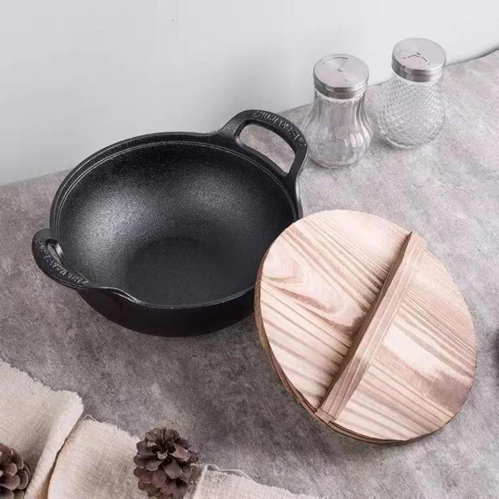 With Lid Cast Iron Pot Hand-forged Cooking Cookware Durable Chinese Wok Pan  Gas Induction Cooker