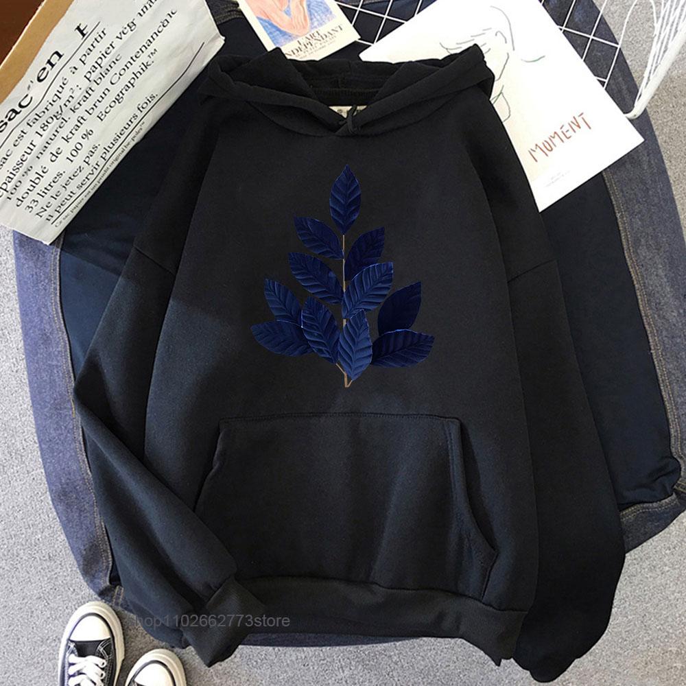 Blue and White Christmas Hoodies Men Chinoiserie Sweatshirts Leaf Print Clothes Y2k Top Women Winter Kpop Sudadera