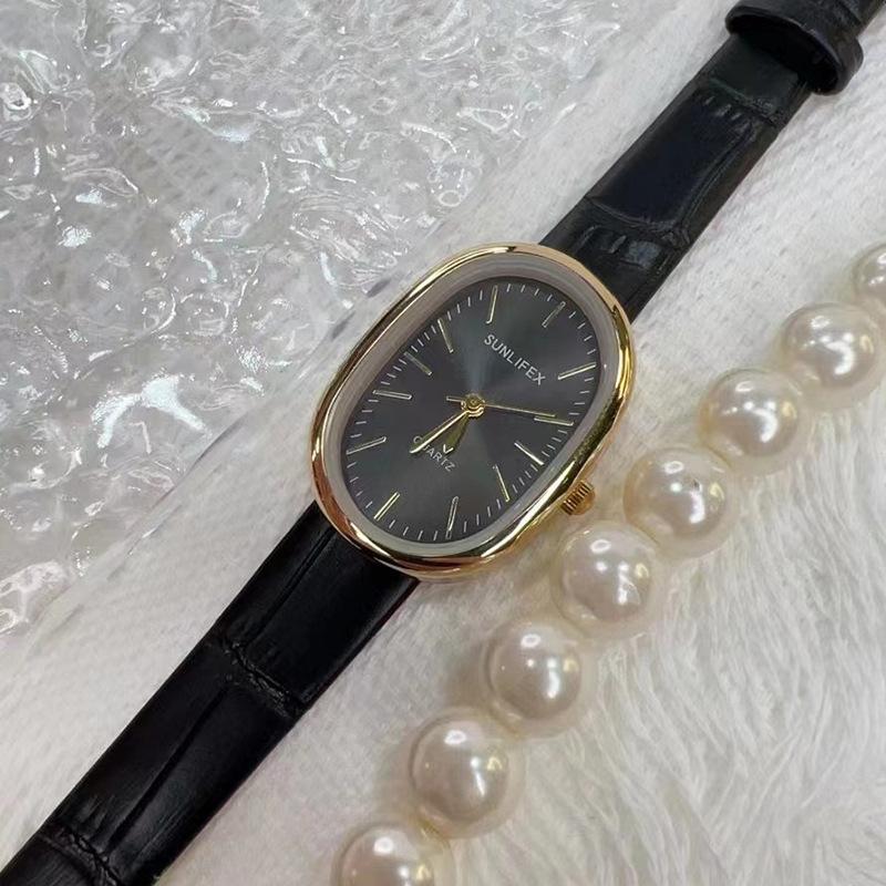 Oval-shaped watch strap, stylish and elegant scale model, high-end simple quartz watch for women, ladies stainless steel watch
