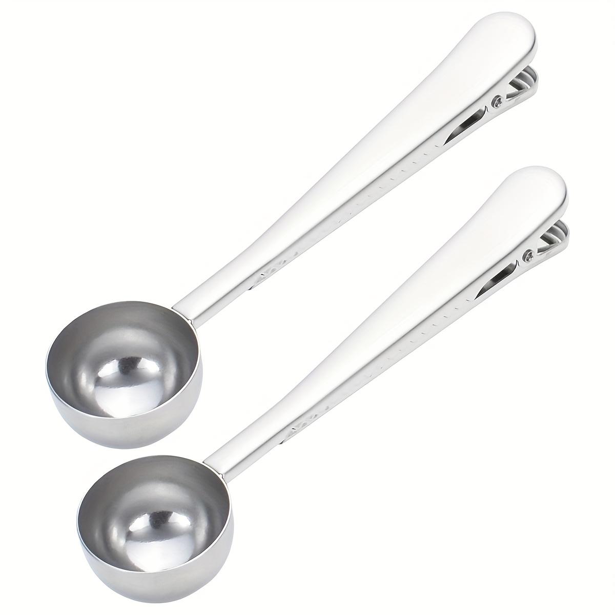 

2 Pcs Coffee Scoop with Bag Clip, Stainless Steel, Spoon with Sealed Clamps Multi-Function Milk Powder Coffee Measuring Spoon серебряный