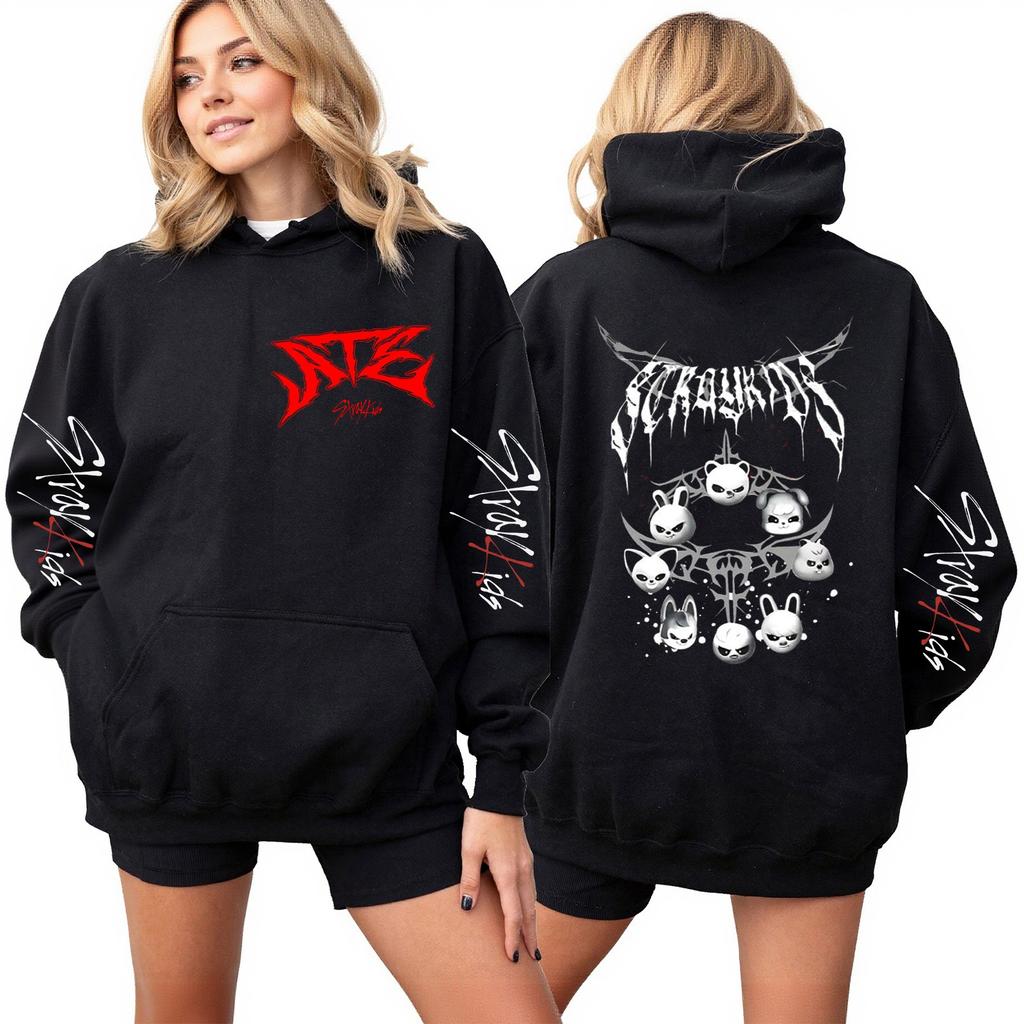 Roupa Casual Feminina da Moda Fato de Treino Top de Manga Comprida Moletom com Capuz Estampado