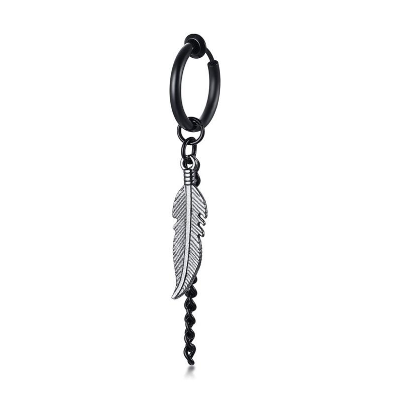 Vnox 1 Piece/Pair Feather Leaf Dangle Earrings for Women Men Jewelry,Stainless Steel Link Chain Drop Punk Ear Clip Accessory
