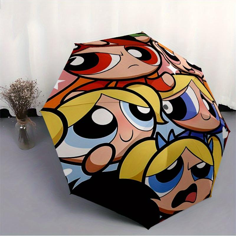 1pc Powerpuff Girls Automatic Folding Umbrella with 8-Rib Compact & Lightweight Design, Self-Opening/ Closing039