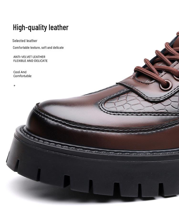 Men's British Style Thick-Soled Crocodile Pattern Leather Shoes - Versatile Non-Slip Casual Footwear