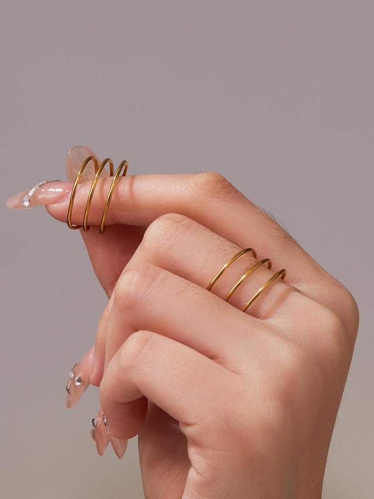 Oumeka Super Flash Zircon Pinky Ring Set: 18k Gold-Plated Small Diamond Stainless Steel Trio Jewelry