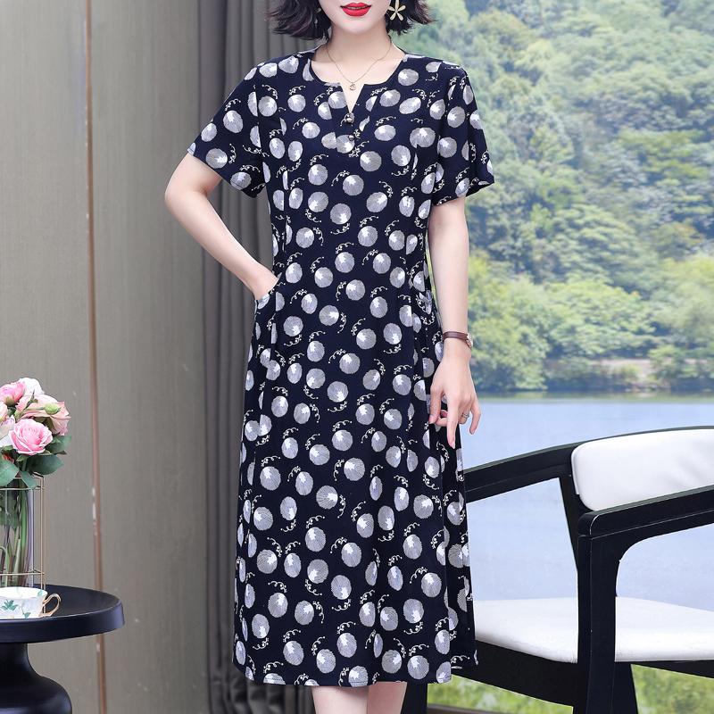Elegante Damen-Sommerkleider Übergröße Lässig Print Kurzarm Langkleid