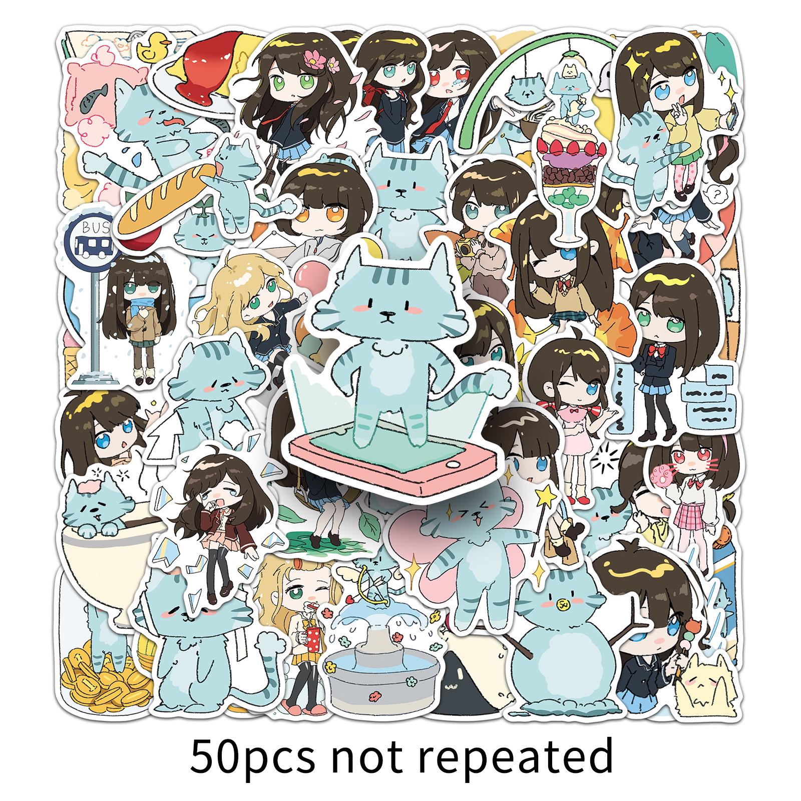 50 Cute Hand-Drawn Cartoon Cat Stickers for Journals - Waterproof & Adorable