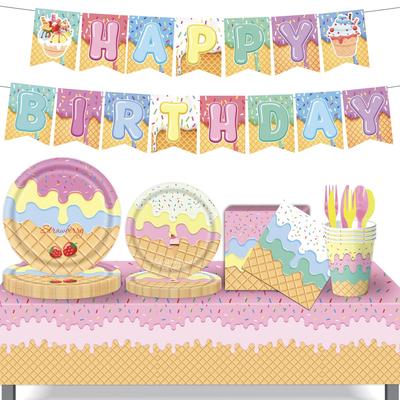 Summer Ice Cream Birthday Party Supplies, Ice Cream Party Decorations, Banners, Tableware, Tablecloths