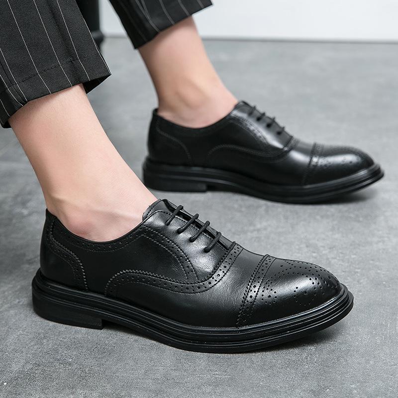 Men s 2024 Autumn British Brogue Retro Square Toe Leather Shoes - Plus Size 48