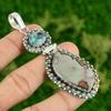 Coffee Bean Jasper Stone Swiss Blue Topaz Sterling Silver Bezel Pendant Jewelry