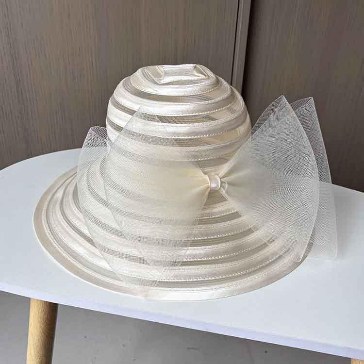 Fashion crystal cloth mesh top hat elegant bow sun hat women's summer beach sun hat