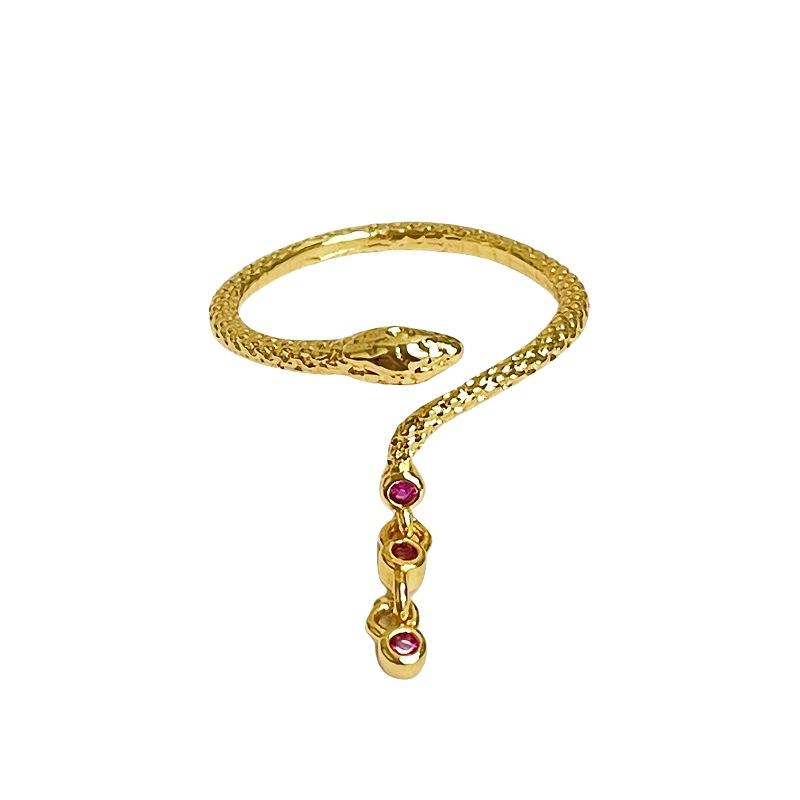Year Of The Snake, Snake-Shaped Gold Open Ring, Personalized Retro Diamond-Set, Medium And Ancient Style, High-End Sense, Light Luxury, Niche