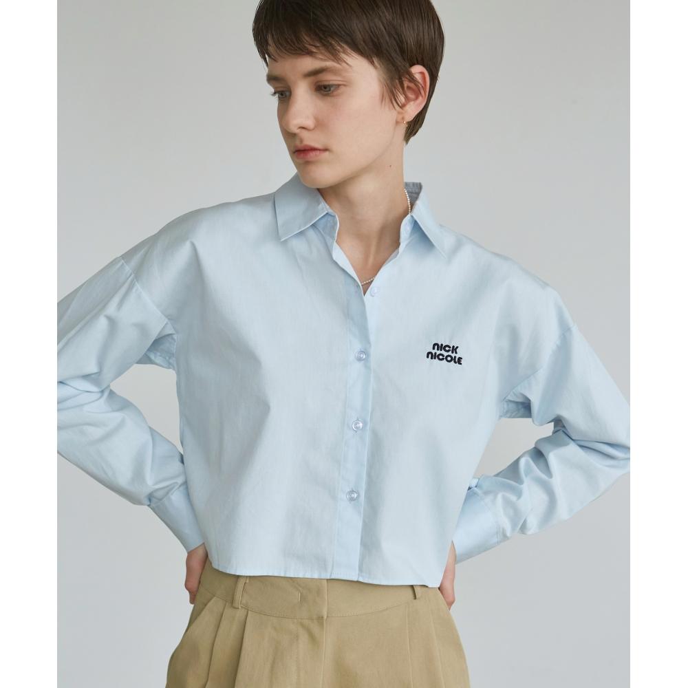 

NICKNICOLE NICOLE CROP COTTON SHIRTSKY BLUE