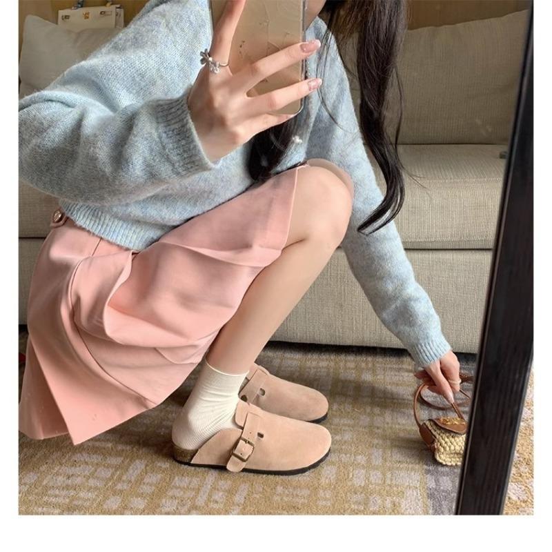 Sandales à Talon Épais Pantoufles Semelle en Bois Souple Demi-Chaussons Couvre-Pieds Sabots d'Été pour Femmes Boucle Daim Support de Voûte Plantaire Liège