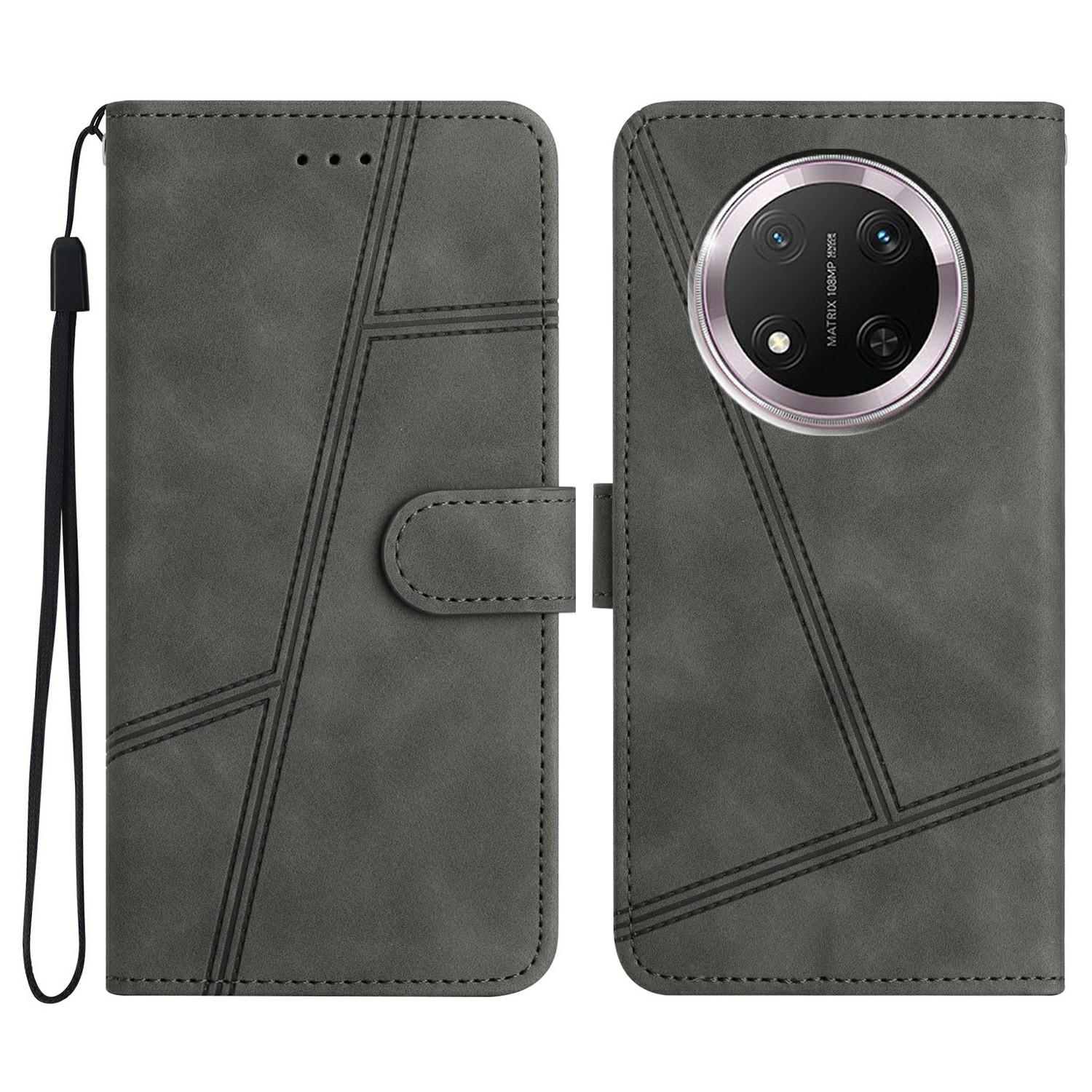 

Phone Case For Honor X9c 5G/Magic7 Lite 5G/X60 Pro 5G Flip Leather Retro Cover Lines Imprinted Grey