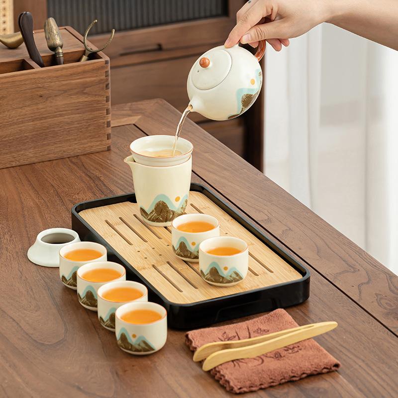 Ru kiln Qingshan retro tea making set ceramic home guest tea making teacup