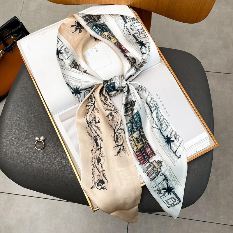 Luxury Long Silk Scarf Female Floarl Print Thin Narrow Scarf Bag Hair Band Ribbon Scarfs Women Neckerchief 15*150cm