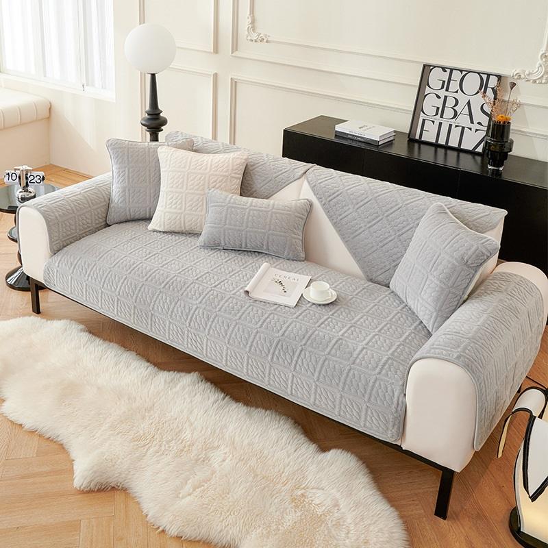 Plush Sofa Cover Thick Fleece Couch Cushion Winter Non-Slip Fabric Sofa Mat Slipcover Simple Design