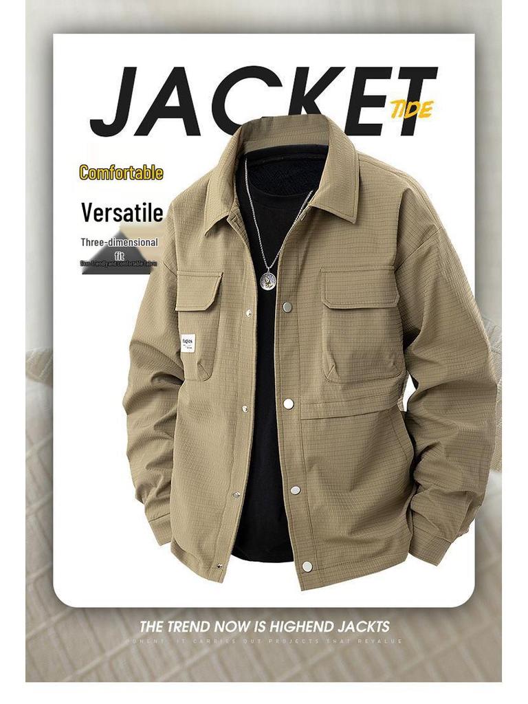 2025 Men's Versatile Casual Jacket Shirt - Trendy Lapel Workwear for Spring/Autumn