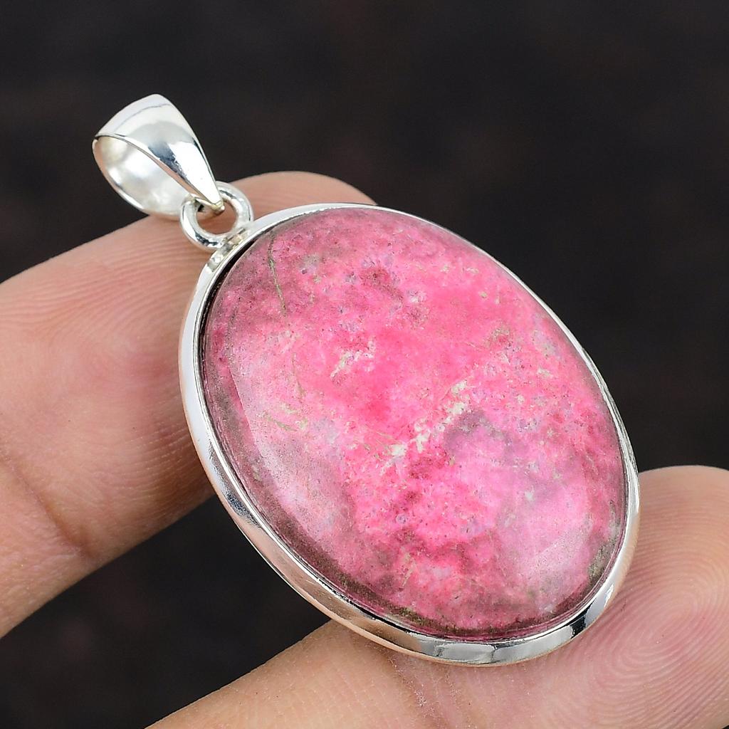 Thulit Anhänger Echter Edelstein Anhänger 925 Sterling Silber Anhänger Thulit Silber Schmuck Handgefertigter Anhänger Geschenk für Freundin Statement Anhänger