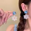 Pinkdudu Blue Square Flower Vacation Earrings for Women Ethereal Sweet Resort Style Dangle Earrings PD2523