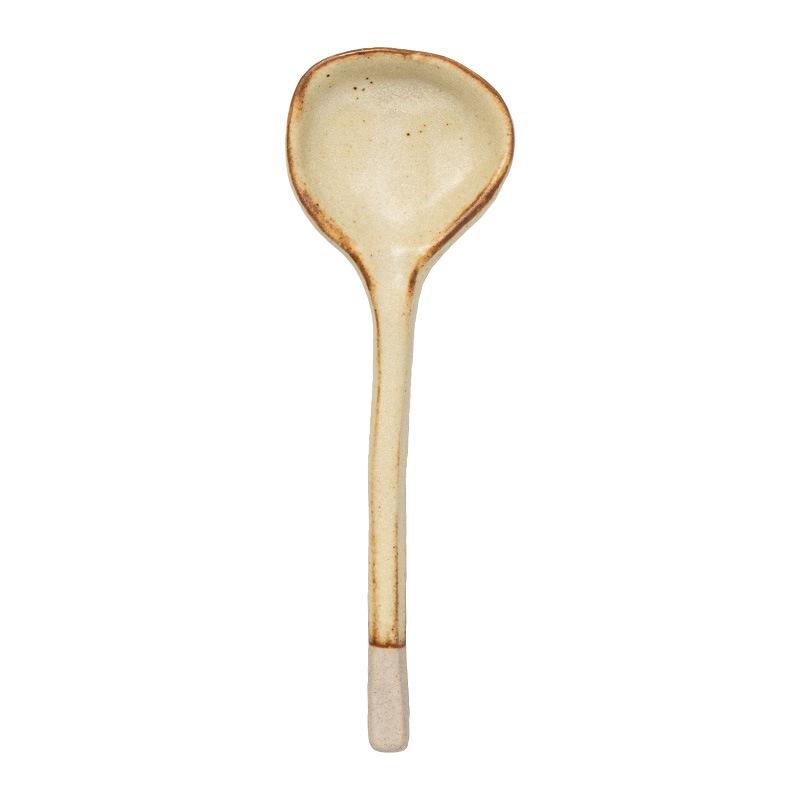 Retro Long-Handled Ceramic Spoon for Tableware, Dessert, Soup, and Stirring