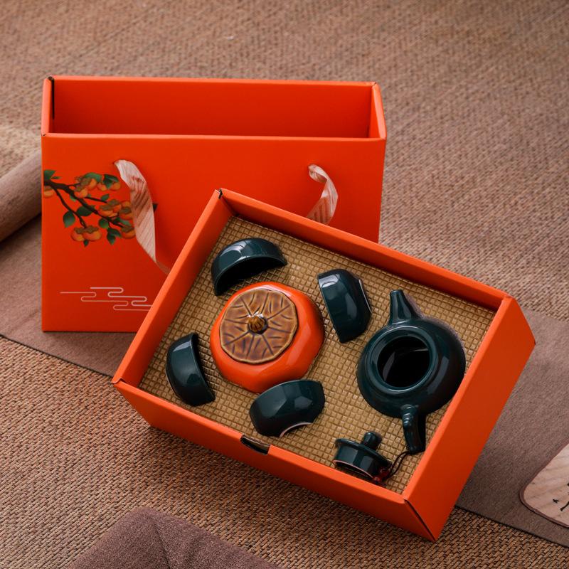 Wedding Red Festive Gifts, Tea Set Gift Box, Household Ceramics, a Pot of Four Cups, Birthday Gift Accompaniment