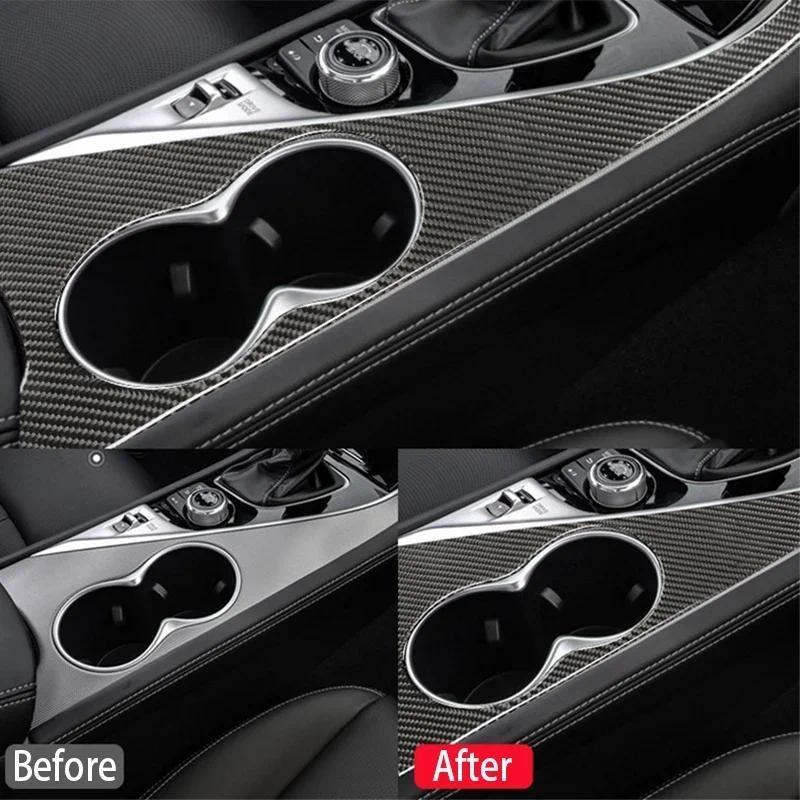 Car Interior Water Cup Holder Panel Trim Cover Decor Sticker Carbon Fiber Look For Infiniti Q50 2014-2019