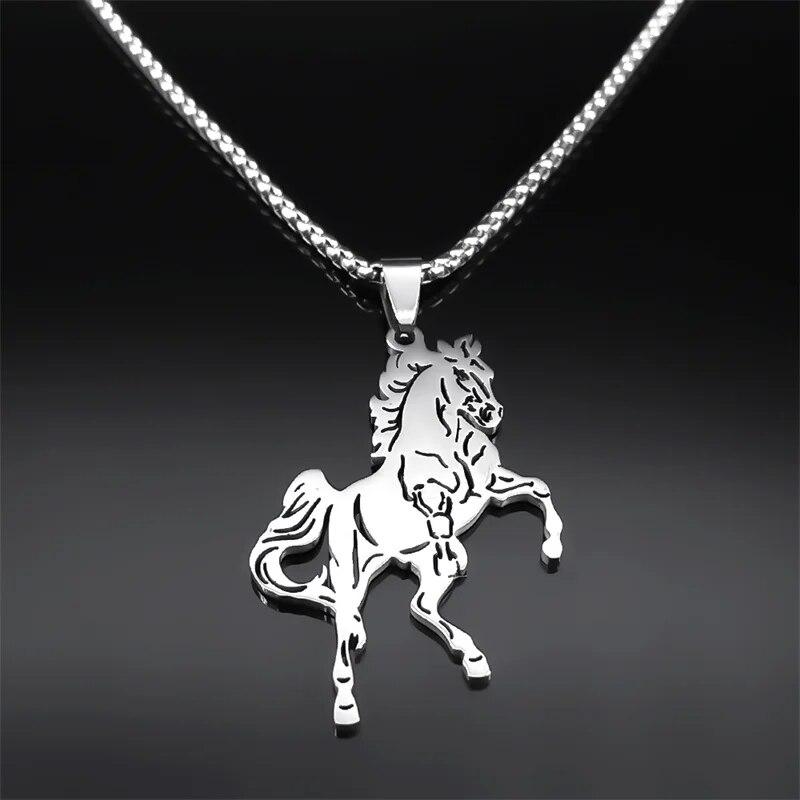 Aesthetic Horse Animal Necklace for Women Men Stainless Steel Silver Color Lucky Collar Party Wedding Gift Jewelry