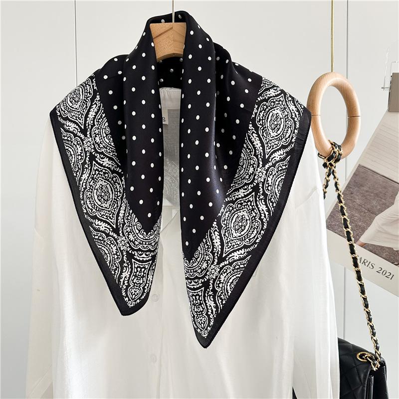 

Классический французский черный в горошек Горошек 100% шелк тутового шелкопряда Шаль Шарфы для женщин Универсальный квадратный шарф 65 см Тонкая шаль Шарф 65CMX65CM