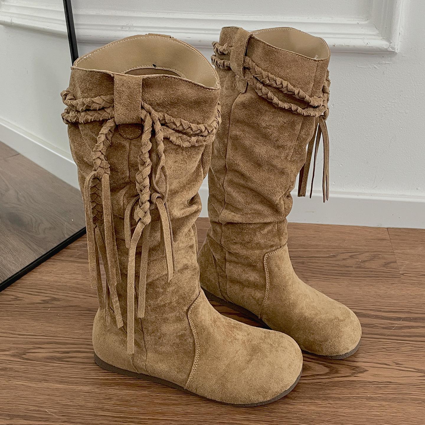 

Maillard ретро ботинки на плоской подошве с внутренней платформой женские ботинки 2025 новый осенний сезон с юбкой вестерн ботинки с ворсом 40 хаки