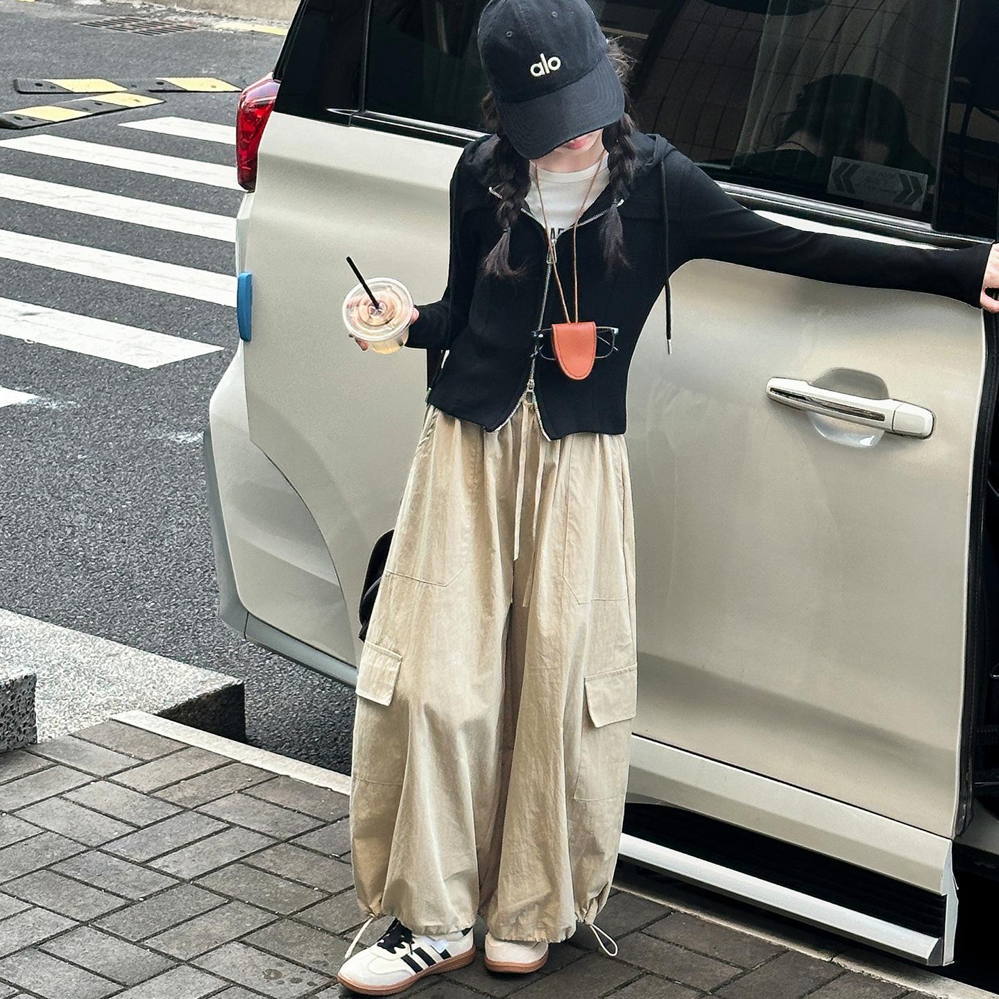 

2025 Girls Hooded Cardigan Sweatshirt & Wide-Leg Pants Set for Autumn and Spring 150 cm