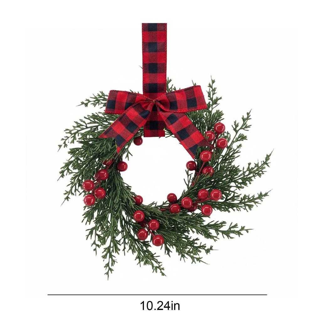 10 Zoll Mini-Weihnachtskranz mit Schleifen Kleine Rattankranz-Weihnachts-Küchenschrank-Girlanden für Fensterwand-Haustür-Dekoration