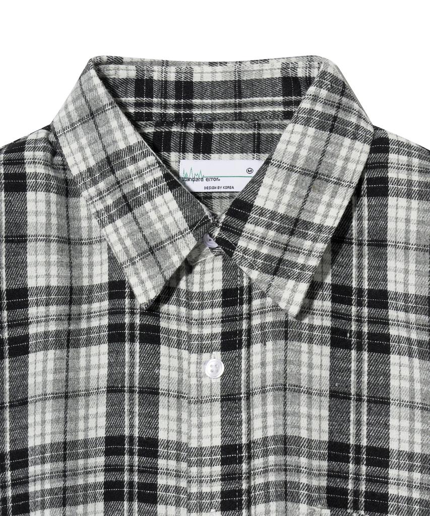 STANDARDERROR 87-Stan134 Soft Misty Oversized Pocket Long Sleeve Check Shirt Black