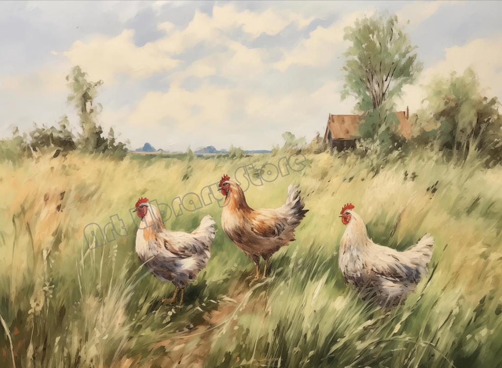 Rustic Chicken Hens Farmhouse Countryside Landscape Animals Poster Wall Art Pictures Canvas Painting Home Kitchen Decor