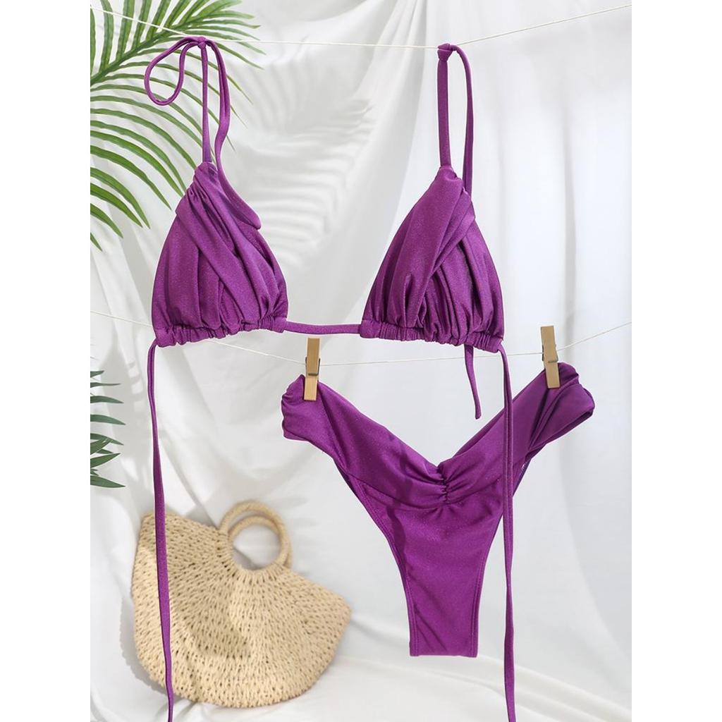 Sexy Folds Bikini Set Solid Micro Bikinis Women Swimsuit Female Triangle Swimwear Beach Wear Bathing Suit