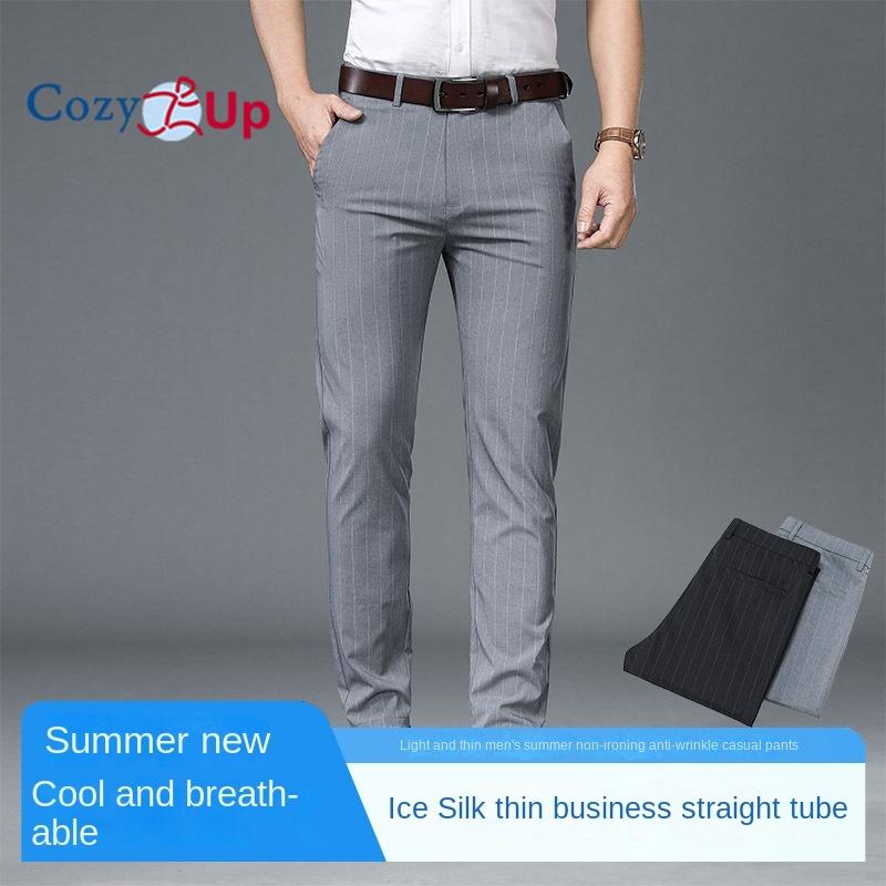 

Уютные повседневные мужские брюки в тонкую полоску, деловые эластичные брюки 40 серый