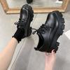 Fashion Plus Size Black Flatform Leather Loafers Women's Shoes Britchic Versatile Round Toe Loafers Lace Up Shoes
