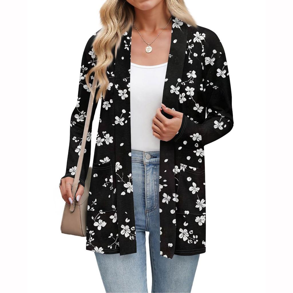 Dámský módní ležérní kardigan s dlouhým rukávem, tenká volná kardiganová bunda s kapsami