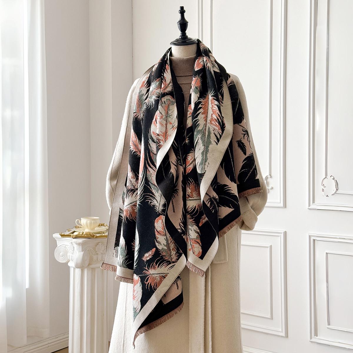

Luxury Feather Print Scarf For Women Warm Pashmina Shawl Ideal For Autumn Winter Fashion Accessory Bufanda Mujer Foulard