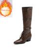 Fashion New Cowhide Cross Tie Straps Belt Buckle Knee High Boots Women Sexy Hot Girl Pole Dance 5.5cm High-heeled Knight Boots Size 40