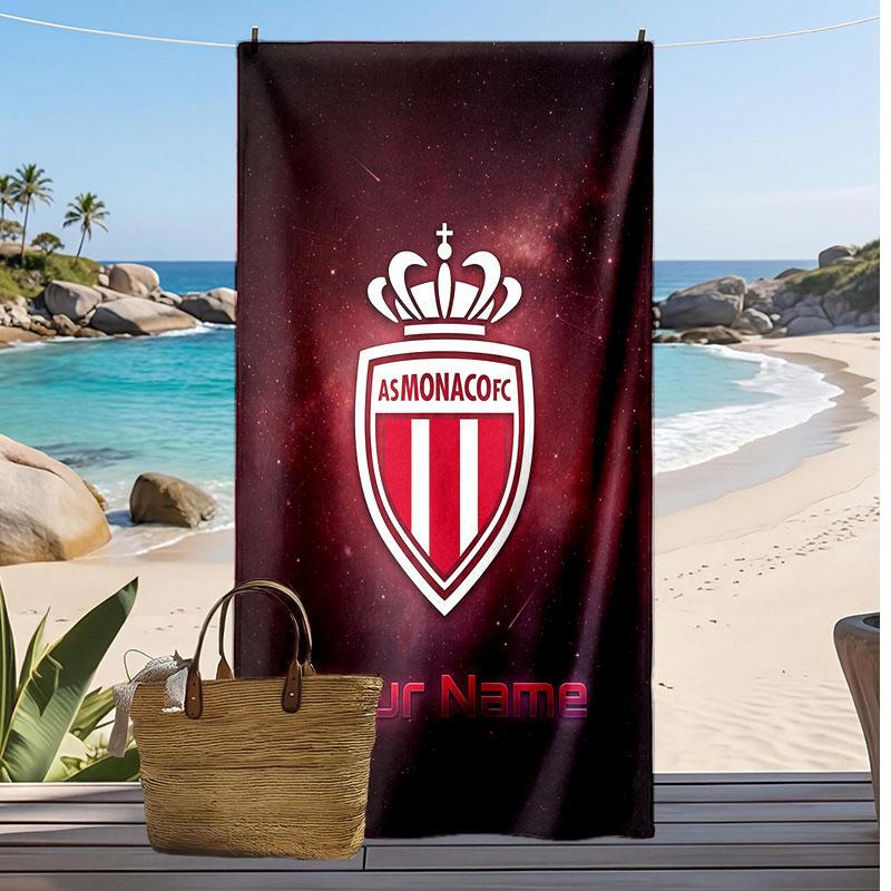 Monaco FC Personalisiertes Bedrucktes Strandtuch Fußballlogo Unterstützung Benutzerdefinierter Name Text Saugfähiges Handtuch Für Sport Reisen Besonderes Geschenk
