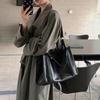 College Student Black Tote Bag Underarm Bag Large Handbag Trendy PU Leather Shoulder Bag  Shopping