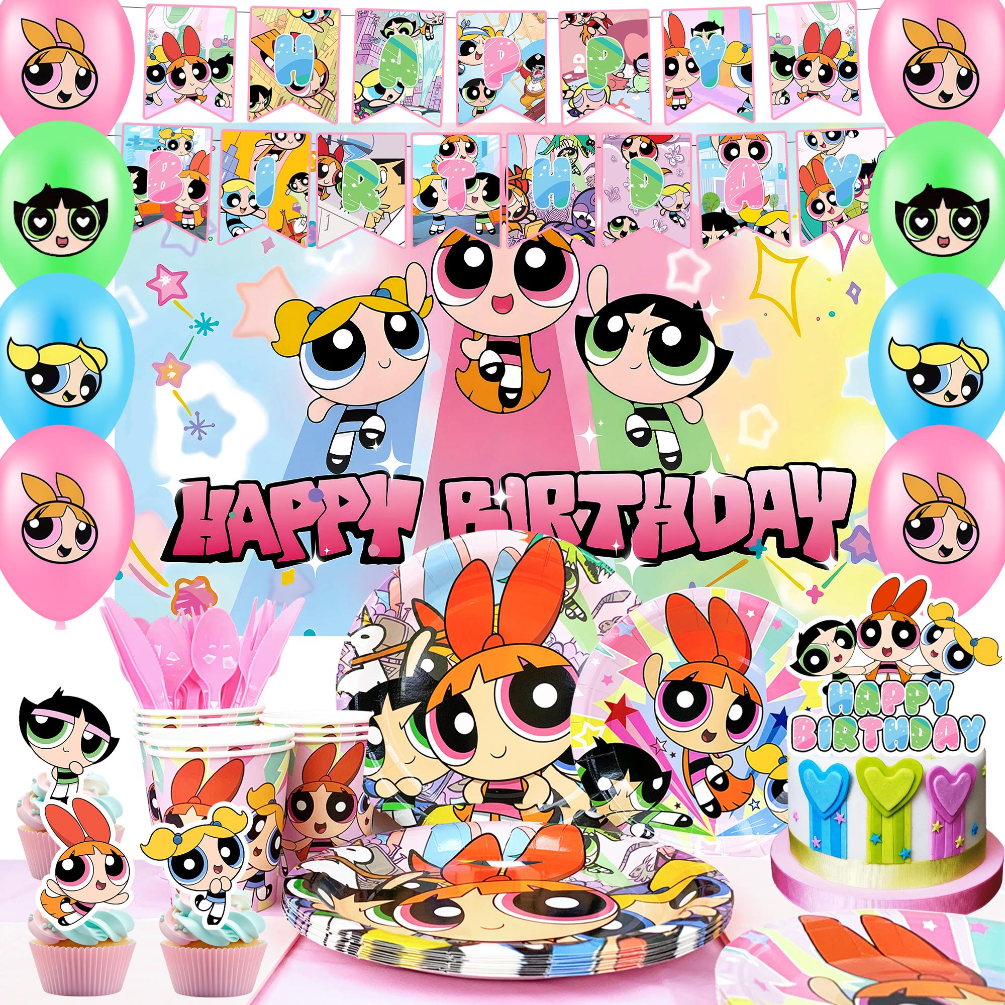 Cartoon Birthday Decors for Kids, Party Decors&Party Tableware Set-Cartoon Birthday Banner Balloons Plates Napkins etc Cartoon Birthday Party Supplies розовый