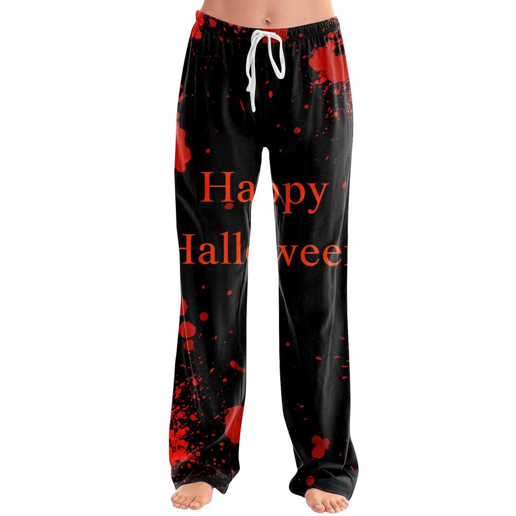 Women's Loose Fit Casual Lounge Pants Halloween Pattern Elastic Waistband Comfortable Fit Relaxed Style Full Length Bottoms