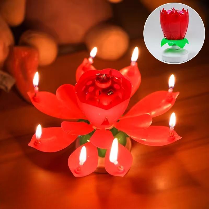 New Lotus Birthday Candle Cake Decorations Creative Blossom Singing Music Surprise Rotating Candle Small Ornaments