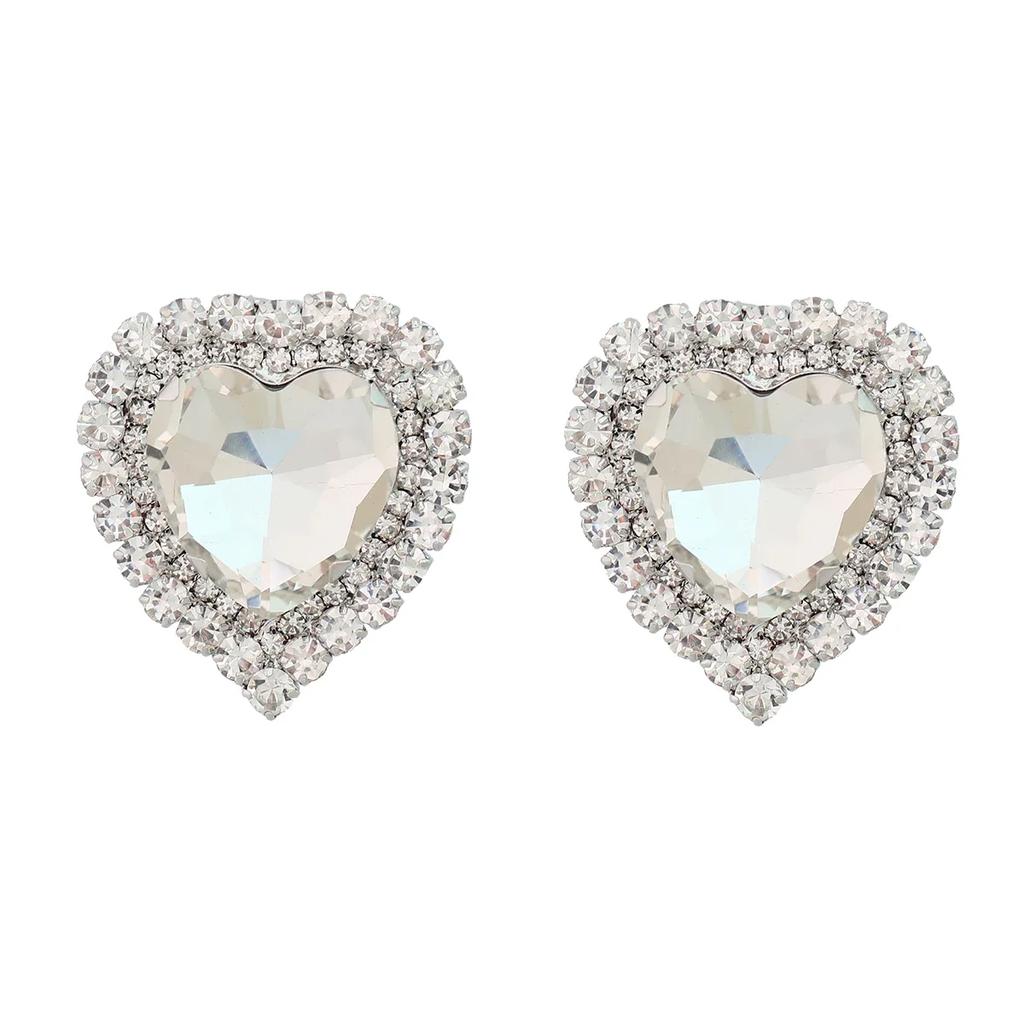Spring 2024 New Metal Glass Rhinestone Heart Stud Earrings Engagement Party Luxury Jewelry Women's Elegant Shiny Accessories