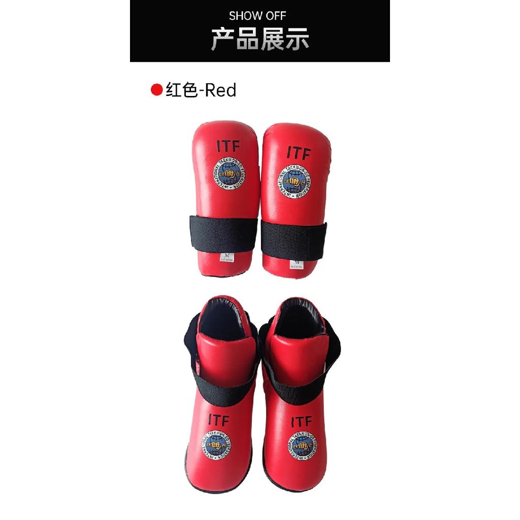 Taekwondo Red/Blue ITF Taekwondo PU Leather Gloves Foot Guard Ankle Gloves Martial Arts Karate Training Protector Equipment