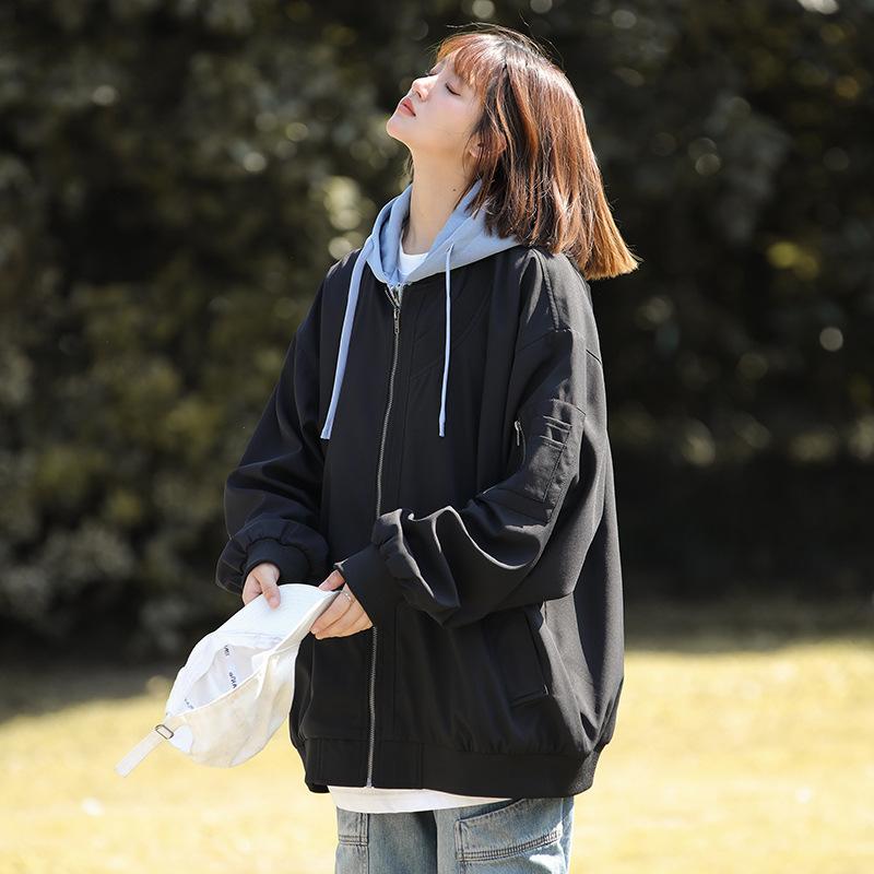 Fake Two-piece Coat Men and Women Spring and Autumn Loose Hooded Casual Autumn Clothing Couple Baseball Uniform