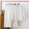 2026 Neues Damen Frühjahrs- und Herbst-Pyjamaset 100% Baumwollkrepp Dünn Bedruckt Locker Langarm Hauskleidungsset Nachtwäsche